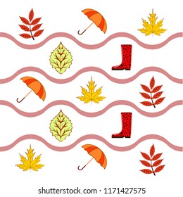 fallen leaf umbrella rubber boot autumnal vector background