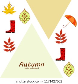 fallen leaf umbrella rubber boot autumnal vector background