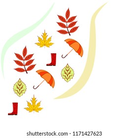 fallen leaf umbrella rubber boot autumnal vector background