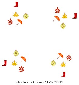 fallen leaf umbrella rubber boot autumnal vector background