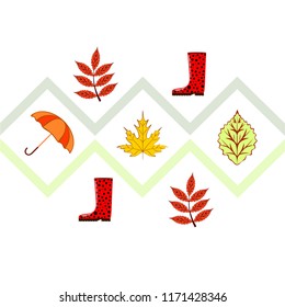 fallen leaf umbrella rubber boot autumnal vector background