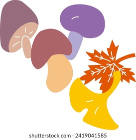 Fallen leaves and autumn flavor mushrooms