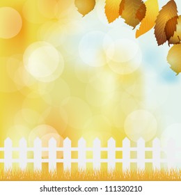 fallen leaves background with fence