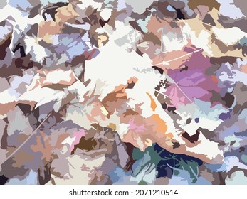Fallen leaves colorful splashes for backgrounds and textures. Grungy dry maple leaves for prints and textiles, fabric products, wallpaper, covers, camouflage uniform, cards, creative composition, etc.