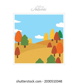Fallen leaves and colorful trees on the hillside in autumn