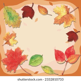 Fallen leaves frame illustration drawn in watercolor