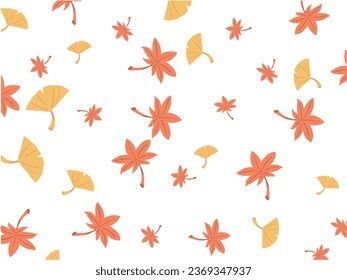 Fallen leaves of ginkgo and maple wallpaper background hand-drawn illustration
