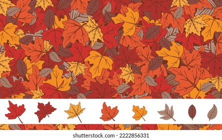 fallen leaves scattered on the ground for autumn background. isolated leaves element in white background.