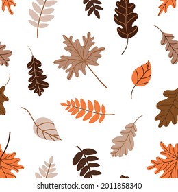 Fallen leaves seamless pattern. autumn pattern with fallen leaves of trees on a white background. Vector illustration i