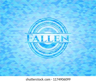 Fallen light blue emblem with triangle mosaic background
