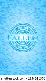 Fallen light blue emblem with triangle mosaic background