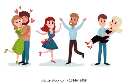 Fallen in Love Couples Dating Vector Illustration Set
