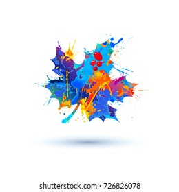 Fallen maple leaf. Vector icon. Splash paint
