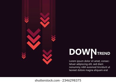 Fallen Moving Digital Red Arrows in Downtrend. Dynamic financial downturn: Illustration of moving digital red arrows in the downtrend. Depicting a negative market shift and decline in a vector design.