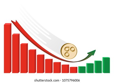  fallen omisego coin starts to grow with diagram on a white background , crypto currency  is rising with growth diagram , color  design concept , the red arrow goes into green