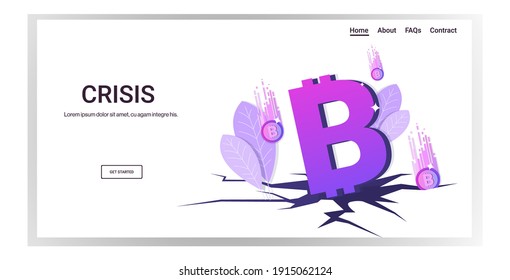 fallen in price bitcoin collapse of crypto currency falling down coins financial crisis bankrupt investment risk concept horizontal copy space vector illustration