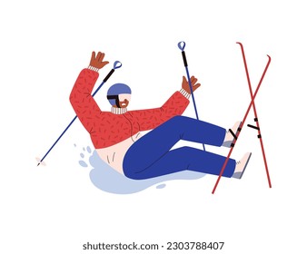 Fallskier auf Helm mit Maske flach Stil, Vektorgrafik einzeln auf weißem Hintergrund. Aktive Freizeit und Sport, dekoratives Design, emotionaler Charakter