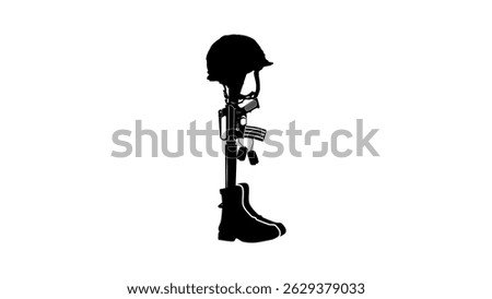 Fallen Soldier Battle Cross Cremation Memorial, black  isolated silhouette