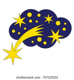 Fallen Star cartoon. Outlined illustration with thin line black stroke