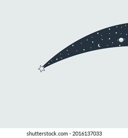 Fallen star, vector illustration, background with space objects, space.