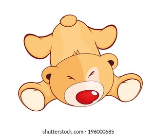 A  fallen stuffed toy bear cub cartoon 