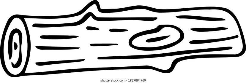 The fallen thick trunk of a tree lies. Hand-drawn picture of a forest log. Vector clipart in camping themes and firewood. Illustration for icons and design. Black and white doodles.
