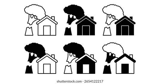 Fallen Tree Icon Black And White House Silhouette Illustrations Vector Design