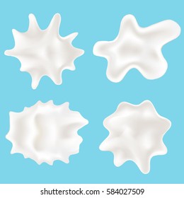 Fallen White Milk Drops or Splashes Set on a Blue Background Health Food. Vector illustration
