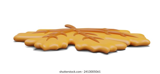 Fallen yellow autumn leaf. Realistic vector object in lying position with shadow effect. Last chance. Template for cute autumn compositions. Cartoon fall