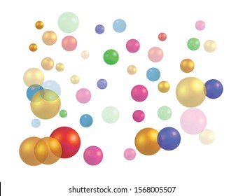 Falling 3d balls on white background. Vector illustration layout. Decorative element of your design. Colorful luxury festive confetty decoration for holidays and celebrations.