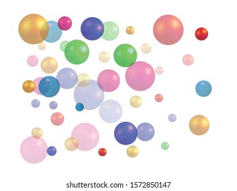 Falling 3d balls on white background. Vector illustration space. Unusual element of your design. Colorful luxury festive confetty decoration for holidays and celebrations.