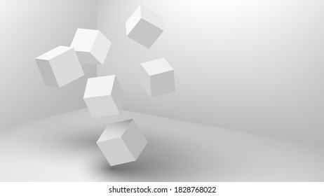 Falling 3D cubes. Abstract geometric background. Vector illustration