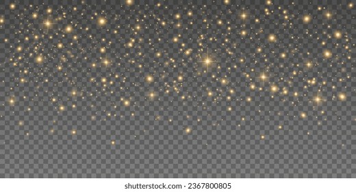 Aislamiento de luces abstractas en un fondo transparente. Mágicas partículas doradas con polvo de estrellas. Ilustración vectorial. EPS 10.