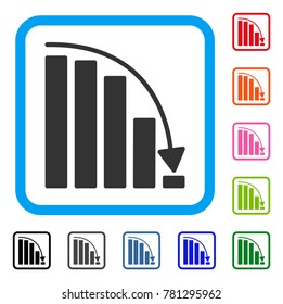 Falling Acceleration Chart icon. Flat grey pictogram symbol inside a blue rounded rectangle. Black, gray, green, blue, red, orange color variants of Falling Acceleration Chart vector.