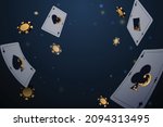 Falling aces and casino chips on abstract blurred background, vector illustration of a casino web banner