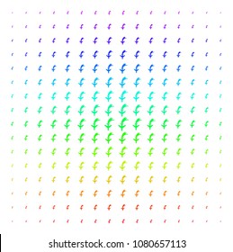 Falling Airplane icon spectral halftone pattern. Vector falling airplane items arranged into halftone grid with vertical spectrum gradient. Designed for backgrounds, covers and abstraction concepts.