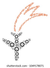Falling Airplane mosaic of vector gears. Vector gear objects are grouped into falling airplane illustration.