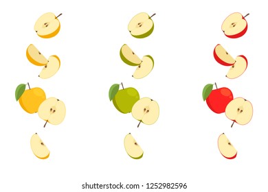 Abundantes manzanas aisladas sobre fondo blanco. Ilustración plana vectorial.