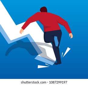 Falling arrow tripped over businessman