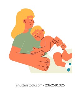 Falling asleep flat concept vector spot illustration. Infant sleeping on mother chest. Skin to skin 2D cartoon characters on white for web UI design. Maternity isolated editable creative hero image