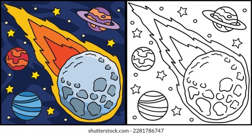 Falling Asteroid Coloring Page Illustration