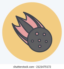 Falling Asteroid Icon in trendy color mate style isolated on soft blue background