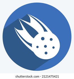 Falling Asteroid Icon in trendy long shadow style isolated on soft blue background