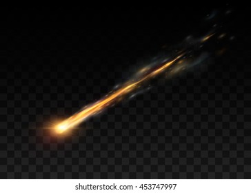 Falling Asteroid. Isolated On Transparent Black Background. Vector Illustration, Eps 10.