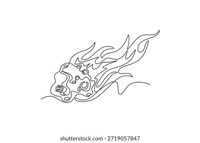 Asteroide em queda. Conceito de Lua, Estrela, Sol e planeta. Design de desenho de linha única. Ilustração gráfica vetorial