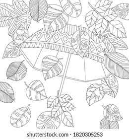 falling autumn fancy leaves and cute umbrella for your coloring book
