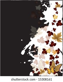 Falling Autumn leaves and butterfly background vector illustration