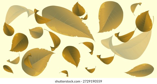 Falling autumn leaves composition with warm yellow tones.