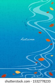 Falling autumn leaves on water background vector for decoration on autumn festival.