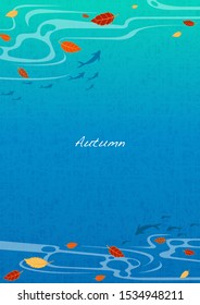 Falling autumn leaves on water background vector for decoration on autumn festival.